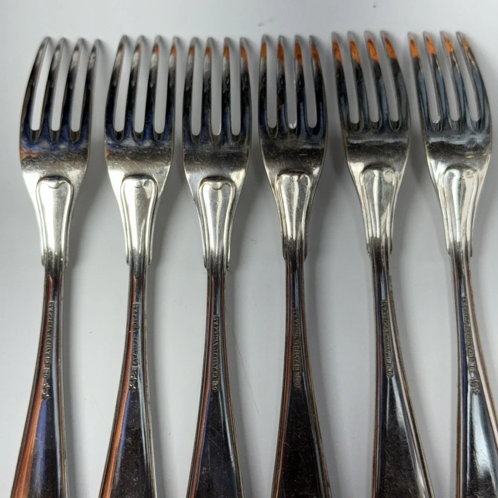 Set Of 6 Swedish SV Prima NY Silver Silverplate Cocktail Forks  4.5